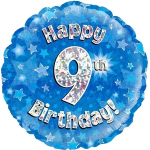 Milestone Age: Happy 9th Birthday Blue Holographic Foil Balloon