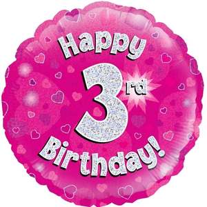 Milestone Age: Happy 3rd Birthday Pink Foil Balloon