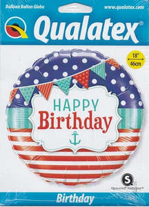 Happy Birthday Nautical Party Foil Balloon 45cm
