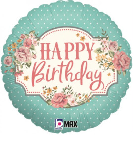 Happy Birthday Vintage Floral Foil Balloon 45cm