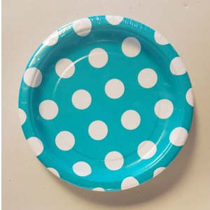 Disposable Plates: Polka Dot Paper Plates 17cm - Caribbean Teal (8)