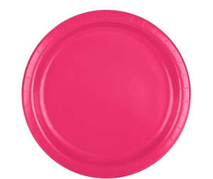 Disposable Plates: Hot Magenta Pink 9inch Paper Plates (24)