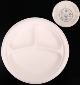 Disposable Plates: ECO Sugar Cane Disposable Divided Plates 23cm (10pk)