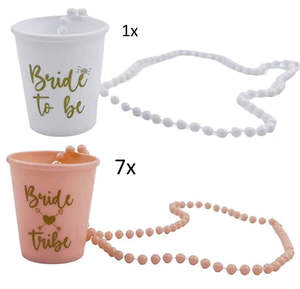 Cocktail Accessories: Hens Party Bride To Be & Bride Tribe Shot Glasses on a Necklace (8pk)