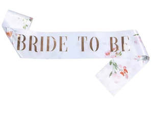 Sashes: Bride to Be Sash - Rose Gold on White with Floral Print