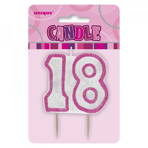 Glitz Birthday 18th Candle Pink/Silver