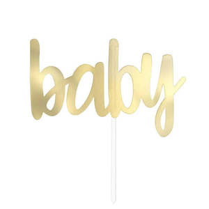 Cake Toppers: Baby Cardboard Cake Topper - Soft Gold