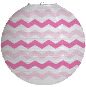 1st Birthday: Pink and White Chevron Paper Lantern    30.5cm