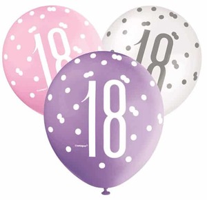 18th Birthday: 18th Pink Purple And White Latex Balloons (6)