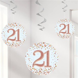 21st Birthday: 21st Birthday Rose Gold Holographic Swirls Hanging Decorations (6)