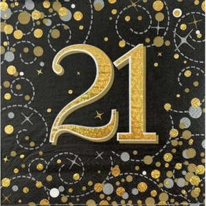 Black & Gold 21st Sparkling Fizz Luncheon Napkins (16)
