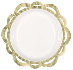 White Paper Plates with Painted Gold 7inch (10pk)