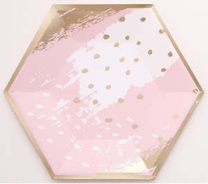 Disposable Plates: Gold And Pink Hexagonal Shaped Paper Plates 7in (12)