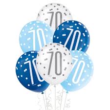 6 12 Balloon Packs: 70th Blue & White Latex Balloons (6)