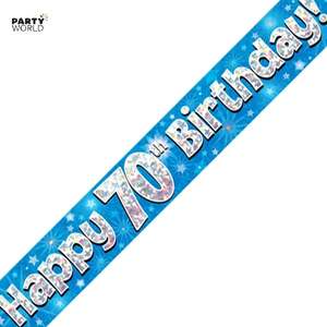 Banners: 70th Birthday Holographic Blue Foil Banner 2.7m