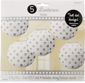 Mini 5inch Paper Lanterns - White With Silver Foil Dots (5)