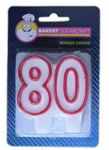 Candles: 80th Birthday Cake Candle - Red On White