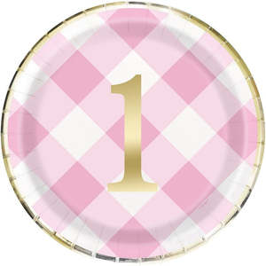 Pink And Gold 1st Birthday Paper Plates 9in (8pk)