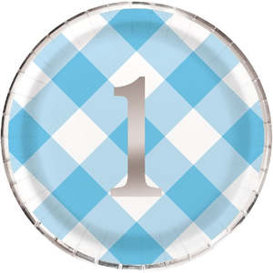 1st Birthday: Blue and Silver 1st Birthday Paper Plates 9in (8pk)