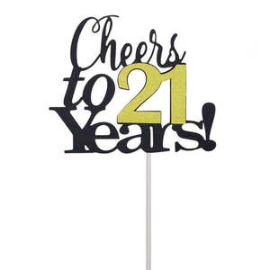 Cheers To 21 Years Black & Gold Cake Topper
