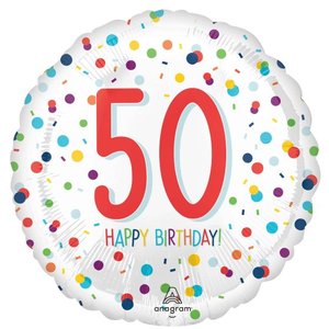 Milestone Age: Foil Balloon 50th - Rainbow Confetti