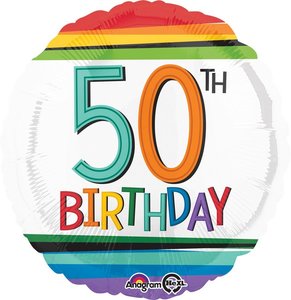 Foil Balloon 50th - Rainbow Stripes