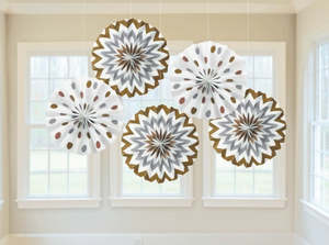 Fans: Gold Fan Decorations Printed Paper Mixed Metallic