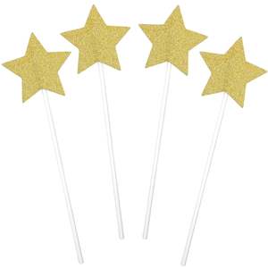 Gold Star Cake Toppers 4pk