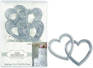 Cake Toppers: Silver Hearts Entwined Cake Decorations (12)