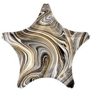 Foil Balloon Black & Gold Marble Star
