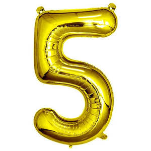 Mini: Gold Foil Mini Number Balloon  (35cm)14in -No. 5 (fill with air only)
