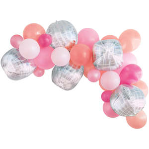 Garlands: Balloon Arch Kit - Rose Gold & Disco Ball - Kit Includes 25 Balloons
