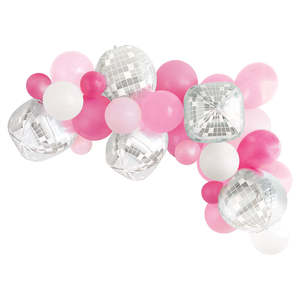 Garlands: Balloon Arch Kit - Pink & Disco Ball - Kit Includes 25 Balloons