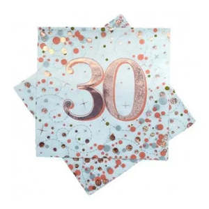 30th Birthday Rose Gold Napkins 16pk