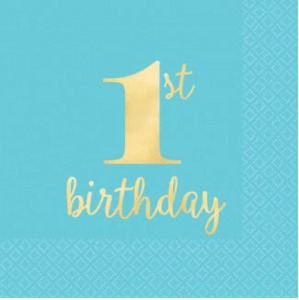 Blue 1st Birthday Beverage Napkins (16pk)