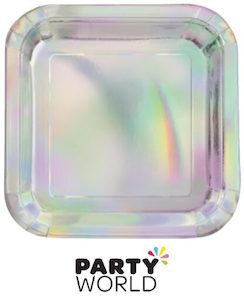 Products: Silver Foil Glitz Iridescent 7in Square Paper Plates (8)