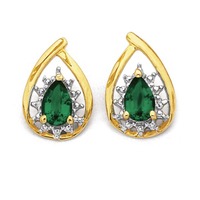 9ct diamond &amp. Synthetic emerald earrings