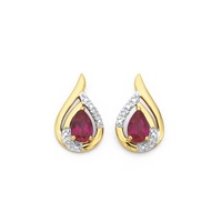 9ct created ruby &amp. Diamond earrings