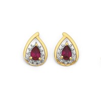 9ct synthetic ruby &amp. Diamond earrings