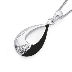 Pendants: Sterling silver synthetic onyx &amp. Cubic zirconia pendant