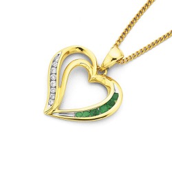 Pendants: 9ct emerald &amp. Diamond heart pendant