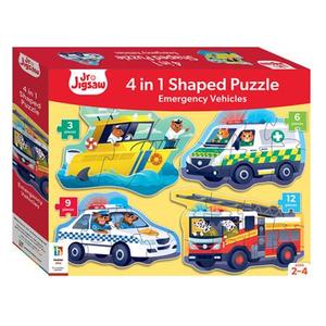 4-in-1 Shaped Puzzle: Emergency Vehicles