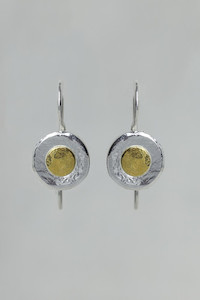 Products: Petite pure silver, 22K gold spot earrings Patina Jewellery