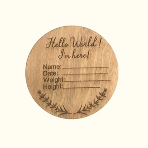 Organic Cotton Gifts: Hello World Birth Announcement Pinewood Disc