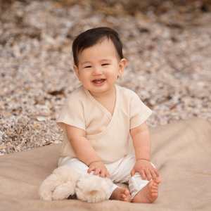 Organic Cotton Bodysuits: Organic Cotton Seashell Ivory Kimono Bodysuit
