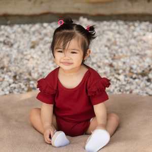 Organic Cotton Bodysuits: Organic Cotton Wine Ruffled Bodysuit