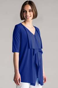 PAULA RYAN Drape Front Top Superfine Microjersey - Indigo