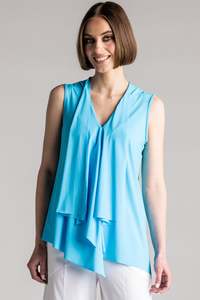 Tops: PAULA RYAN Sleeveless Drape Top Superfine Microjersey - Capri Blue