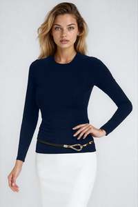 PAULA RYAN Slim Fit Long Sleeve Crew Neck Top - Ecovero Navy