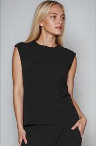 Tops: PAULA RYAN Easy Fit Cap Sleeve Crew Neck Top - Ecovero Black